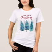 Vrolijk Kerstmis Modern Bos Bomen Vrouwen T-shirt (Voorkant)