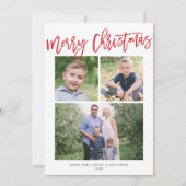 Vrolijk Kerstmis Modern Eenvoudig Rood Script 3 Fo Feestdagenkaart (Voorkant)