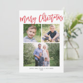Vrolijk Kerstmis Modern Eenvoudig Rood Script 3 Fo Feestdagenkaart (Staand voorkant)