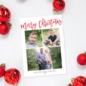 Vrolijk Kerstmis Modern Eenvoudig Rood Script 3 Fo Feestdagenkaart