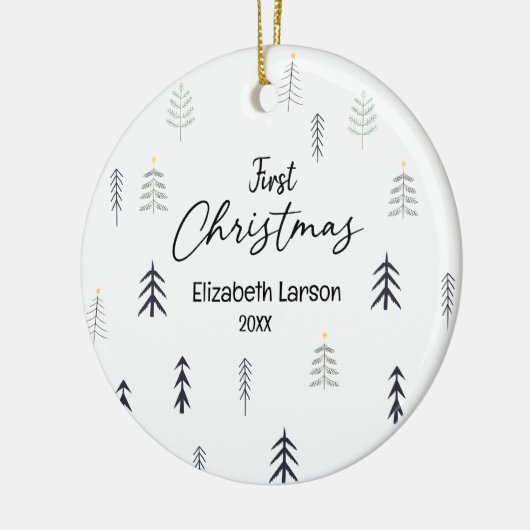 Vrolijk Kerstmis Modern Elegant Eerste Baby Keramisch Ornament (Links)