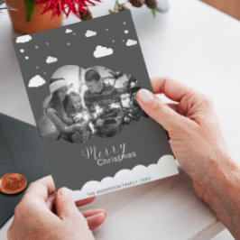 Vrolijk Kerstmis Modern Grijs, Wolk Foto Holliday Kaart