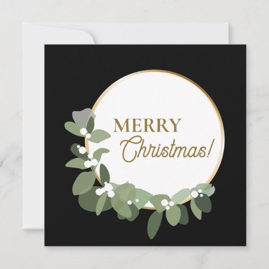 Vrolijk Kerstmis Modern Groen Krans Aangepaste log Feestdagenkaart (Voorkant)