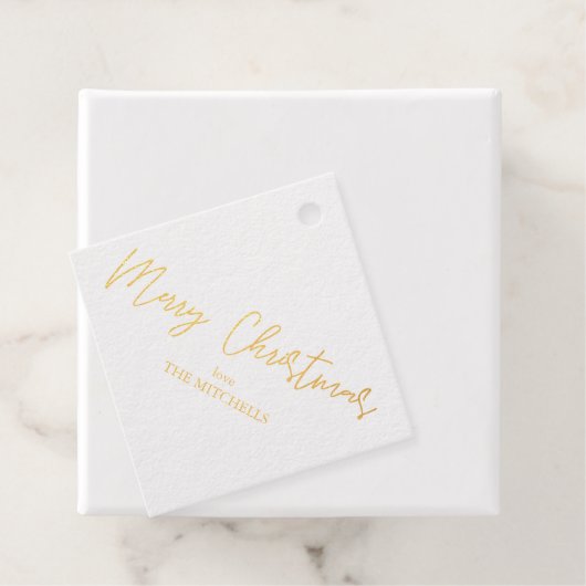 Vrolijk Kerstmis Modern Handschrift Naam Gouden Fo Bedankjes Labels (Met doos)