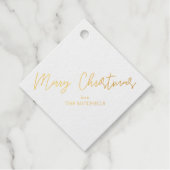 Vrolijk Kerstmis Modern Handschrift Naam Gouden Fo Bedankjes Labels (Voorkant)
