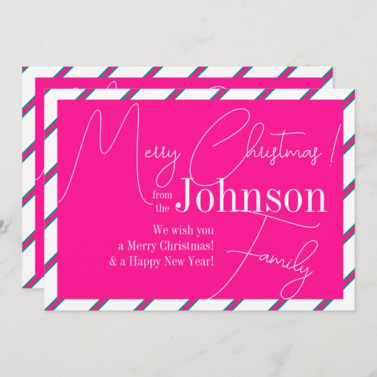 Vrolijk Kerstmis Modern Heet Roze en Groen Feestdagenkaart (Voorkant / Achterkant)