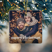 Vrolijk Kerstmis Modern Paar Foto Keramisch Ornament