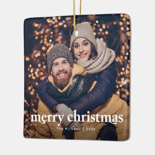Vrolijk Kerstmis Modern Paar Foto Keramisch Ornament (Links)