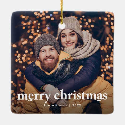 Vrolijk Kerstmis Modern Paar Foto Keramisch Ornament (Achterkant)