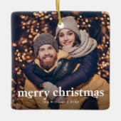 Vrolijk Kerstmis Modern Paar Foto Keramisch Ornament (Voorkant)