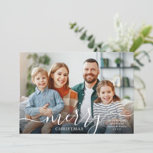 VROLIJK KERSTMIS Modern Script Foto Overlay Feestdagenkaart (Staand voorkant)