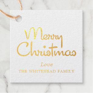 Vrolijk Kerstmis Modern Script Gold Bedankjes Labels