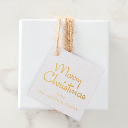 Vrolijk Kerstmis Modern Script Gold Bedankjes Labels (Met doos)