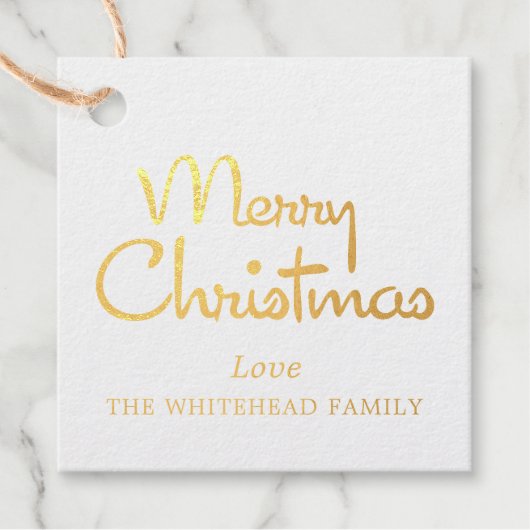 Vrolijk Kerstmis Modern Script Gold Bedankjes Labels (Voorkant)