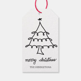 Vrolijk Kerstmis Modern Script Kerstboom Cadeaulabel