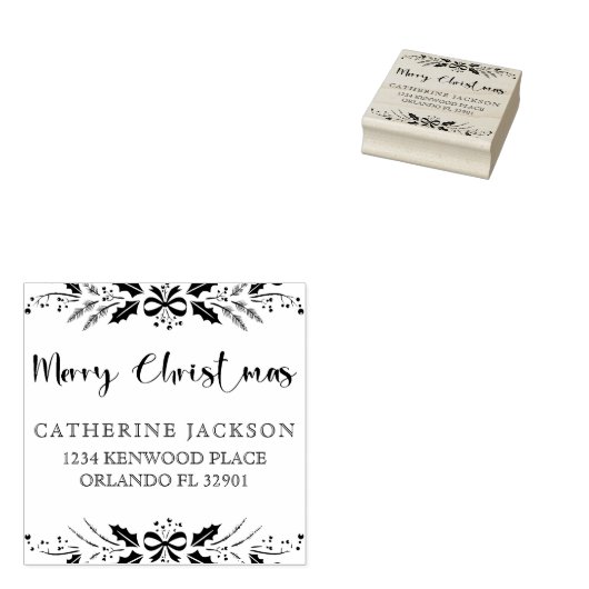 Vrolijk Kerstmis Modern Script Return Adres Rubberstempel (Gestempeld)