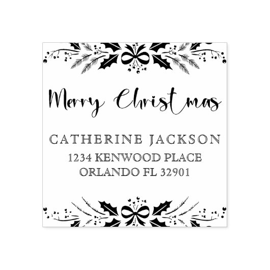 Vrolijk Kerstmis Modern Script Return Adres Rubberstempel (Afrduk)