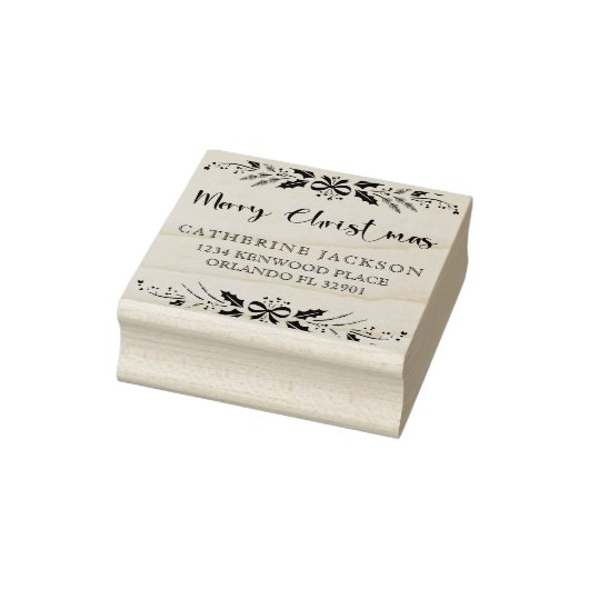Vrolijk Kerstmis Modern Script Return Adres Rubberstempel (Stempel)