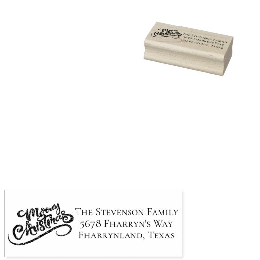 Vrolijk Kerstmis Modern Script Vakantie Adres Rubberstempel (Gestempeld)