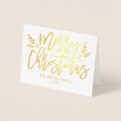 Vrolijk Kerstmis Modern Script Vakantie Foto Goud Folie Kaarten (Voorkant)