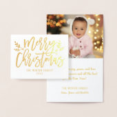 Vrolijk Kerstmis Modern Script Vakantie Foto Goud Folie Kaarten (Display)