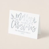 Vrolijk Kerstmis Modern Script Vakantie Foto Zilve Folie Kaarten (Voorkant)