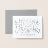 Vrolijk Kerstmis Modern Script Vakantie Foto Zilve Folie Kaarten (Voorkant met envelop)