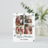 Vrolijk Kerstmis Modern Vier Fotocollage Groen Feestdagenkaart (Staand voorkant)