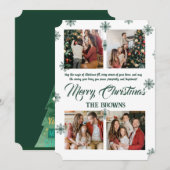 Vrolijk Kerstmis Modern Vier Fotocollage Groen Feestdagenkaart (Voorkant / Achterkant)