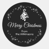 Vrolijk Kerstmis Modern Zwart Vakantie Envelop Sea Ronde Sticker (Voorkant)