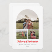 Vrolijk Kerstmis Moderne Boog Multi foto Rood Feestdagenkaart (Voorkant / Achterkant)