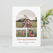 Vrolijk Kerstmis Moderne Boog Multi foto zand Feestdagenkaart (Staand voorkant)