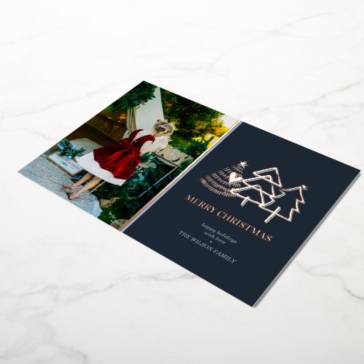 Vrolijk Kerstmis Moderne Boom Foto Folie Feestdagenkaart (Gedraaid)