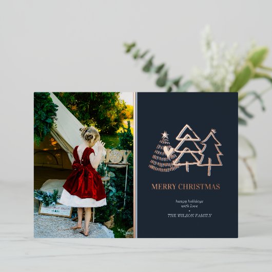 Vrolijk Kerstmis Moderne Boom Foto Folie Feestdagenkaart (Staand Voorkant)