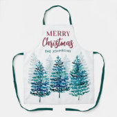 Vrolijk Kerstmis Moderne Bos Bomen Vrouwen Schort (Voorkant)