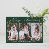 Vrolijk Kerstmis Moderne Collage Snowflakes Groen Feestdagenkaart (Staand voorkant)