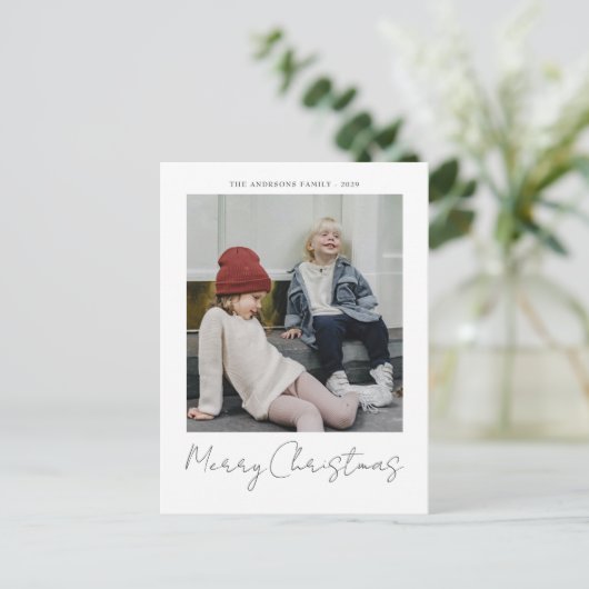 Vrolijk Kerstmis moderne eenvoudige foto Vakantie Briefkaart (Staand voorkant)