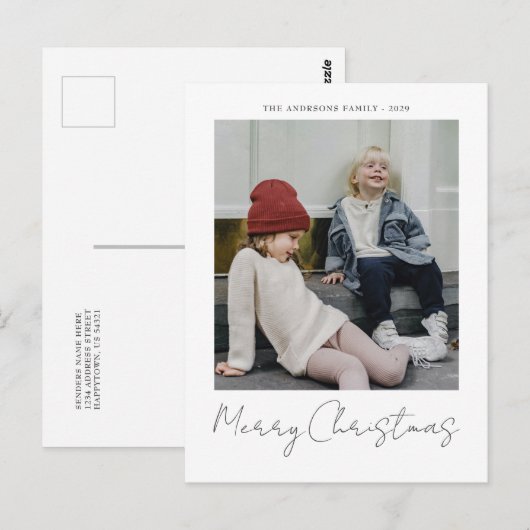 Vrolijk Kerstmis moderne eenvoudige foto Vakantie Briefkaart (Voorkant / Achterkant)