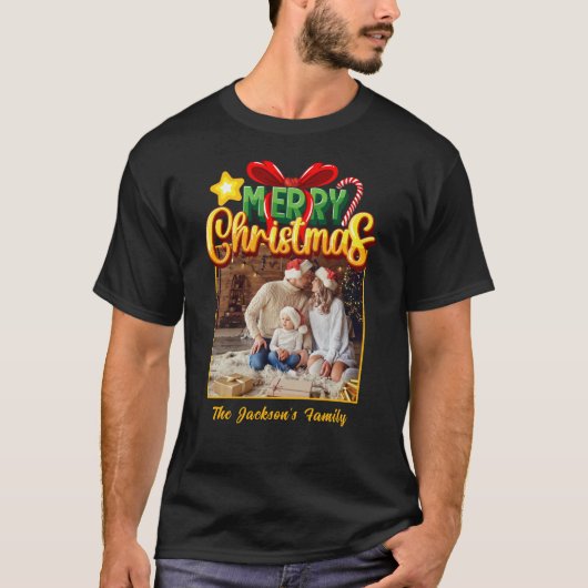 Vrolijk Kerstmis moderne eenvoudige foto Vakantie T-shirt (Voorkant)