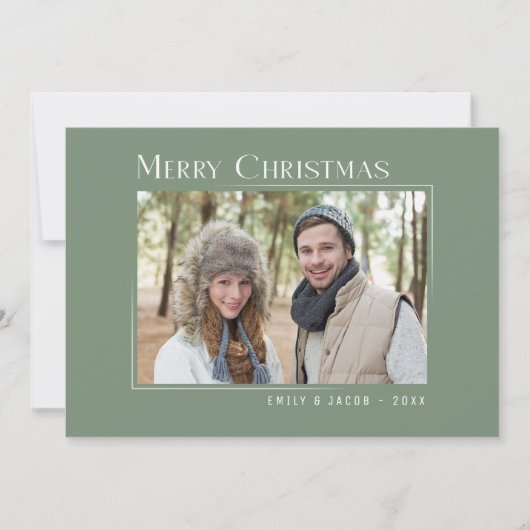 Vrolijk Kerstmis Moderne Familie Foto Elegant Groe Feestdagenkaart (Voorkant)