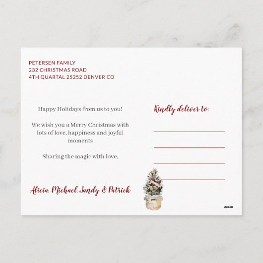 Vrolijk Kerstmis moderne familie winter bloemfoto Feestdagenkaart (Achterkant)