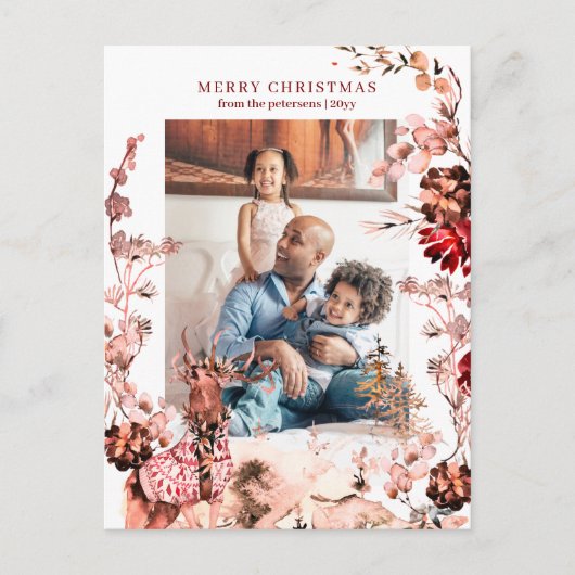 Vrolijk Kerstmis moderne familie winter bloemfoto Feestdagenkaart (Voorkant)