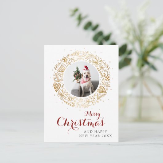 Vrolijk Kerstmis Moderne Foto Kerstkrans Feestdagenkaart (Staand voorkant)