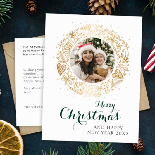 Vrolijk Kerstmis Moderne Foto Kerstkrans Feestdagenkaart