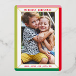 VROLIJK KERSTMIS moderne foto kleur blok rand Folie Feestdagenkaart<br><div class="desc">door kat massard >> WWW.SIMPLYSWEETPAPERIE.COM << Een eenvoudig kaartontwerp met een eenvoudige rand in glanzende folie. Maximumgebied om uw mooie familie ook met volledige lijst horizontale foto weer te geven</div>