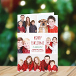 Vrolijk Kerstmis Moderne Fotocollage Rood Gevouwen Feestdagen Kaart<br><div class="desc">Deze schattige,  trendy gevouwen vrolijke kerstkaart heeft een moderne lay-out van 5 familiefoto's op een witte achtergrond met rode typografie. Deze prachtige fotovakantiekaart heeft uw eigen fotocollage rondom uw bericht en familienaam in het groen.</div>