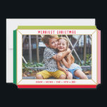 VROLIJK KERSTMIS moderne fotokleur facet border Feestdagenkaart<br><div class="desc">door kat massard >> WWW.SIMPLYSWEETPAPERIE.COM <<< Een schattig kaartontwerp dat eruit ziet als een feestelijk juweel met een grote landschapsfoto,  en effen kleur aan de achterkant,  waardoor u de mogelijkheid krijgt om een persoonlijke boodschap met de hand te schrijven.</div>