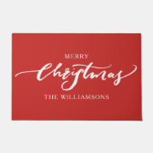 Vrolijk Kerstmis Moderne Kalligrafie Custom Rood Deurmat (Voorkant)