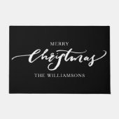 Vrolijk Kerstmis Moderne Kalligrafie Custom Zwart Deurmat (Voorkant)