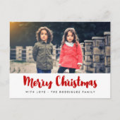 Vrolijk Kerstmis moderne rode & witte foto Briefkaart (Voorkant)